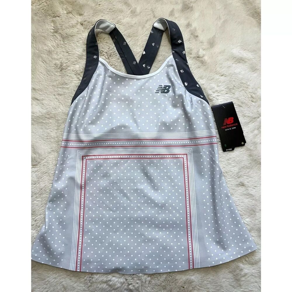 NEW BALANCE Printed Tournament Racerback Grey White Red Tennis Tank Top Small